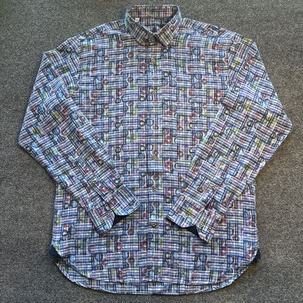 VISCONTI BLACK Men’s Designer Dress Shirt Size M Medium Abstract Art
